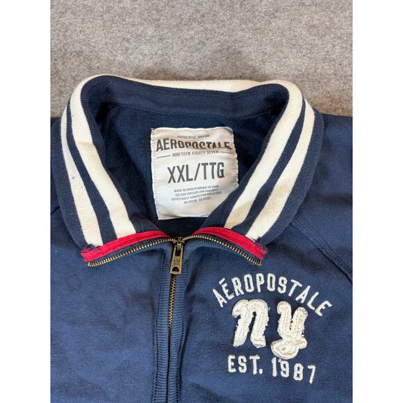 Aeropostale Full Zip Sweatshirt Mens 2XL Blue NY EST 1987 Embroidered Spellout - Picture 3 of 7